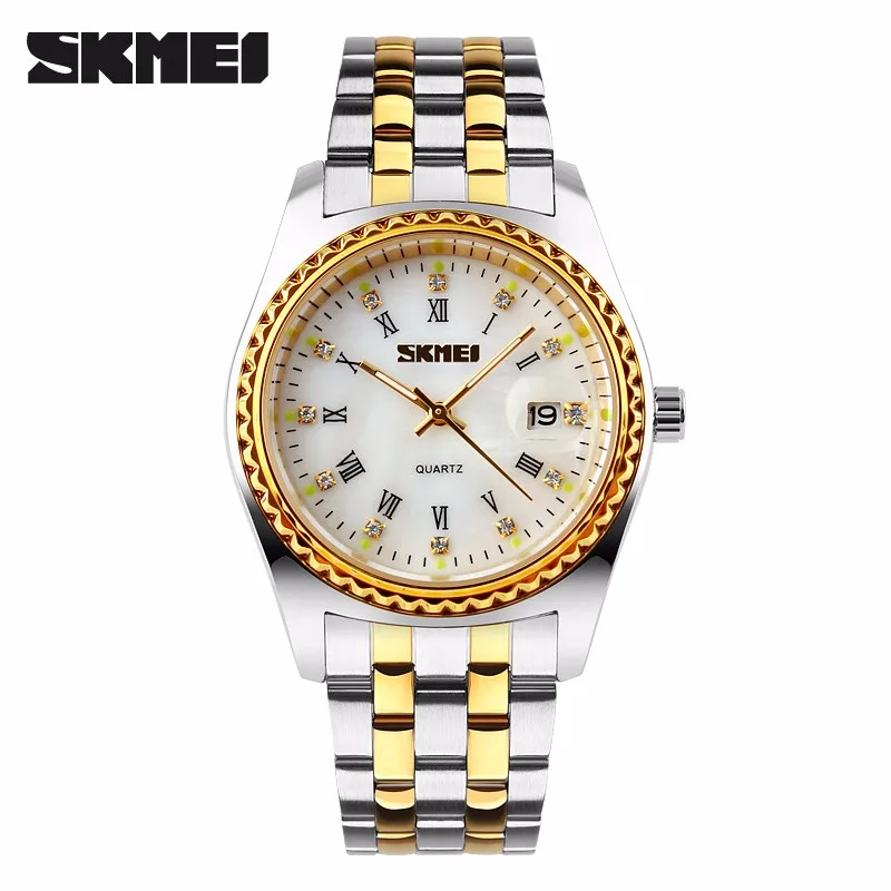 Plaqué Taille Skmei Or En 9098 Couple Retour Hommes Acier Inoxydable QCtshxrd