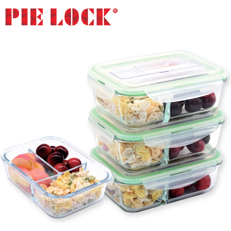 3 Compartments Glass Material Bento Lunch Box 950ml Glass Food