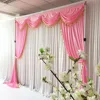New Factory Arrival Design 3mH x3mW Pink Ice Silk Wedding Backdrop With Gold Tassel Swag and Drape Backdrop Stage Decoration