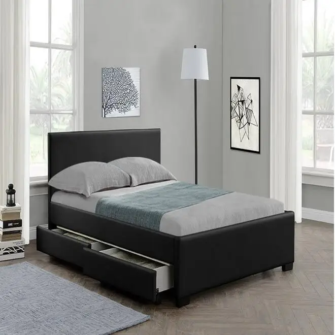 4 Drawer Storage Black Leather Bed Buy Leather Beds With Drawers