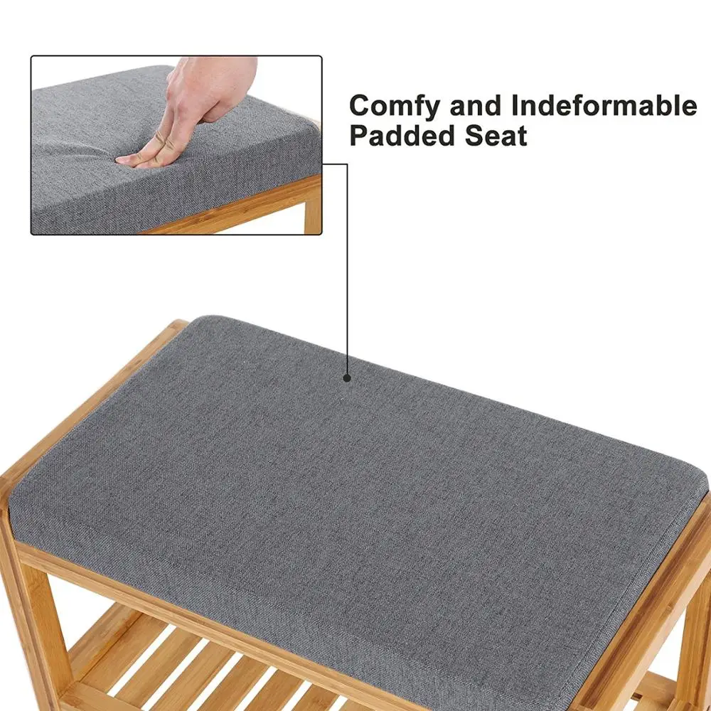 100% Natural Bamboo Wood Outdoor Shoes Rack Bench With Seat