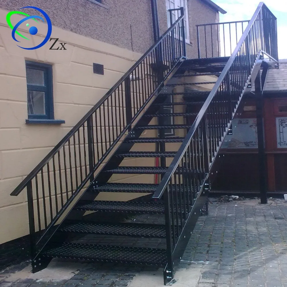    Outdoor Metal Fire Escape Staircase Exterior Prefab 