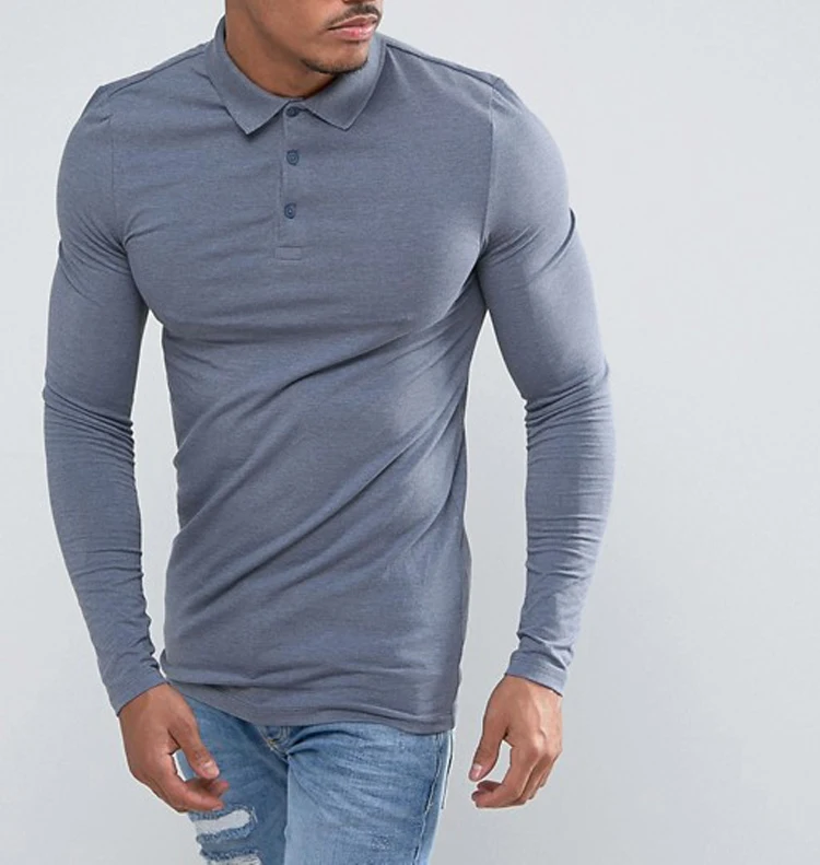 muscle fit long sleeve polo