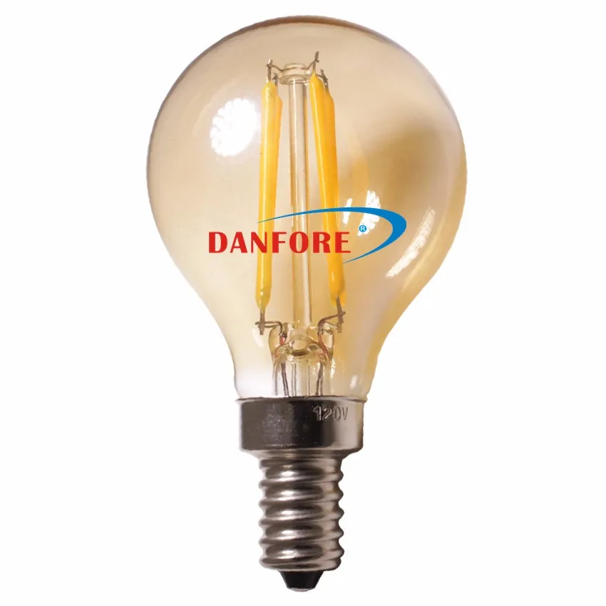 CE  ETL approved 3.5W P45 P14 Golf ball edison led bulb E14 E12 base with amber gold glass cover