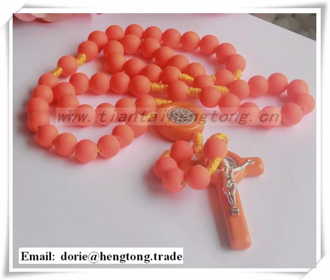 Orange Fluorescent Color Plastic Beads Rosary Necklace With Benedict Crucifix And Rosary Center Buy Fluorescent Rosary Plastic Rosary Necklace Benedict Crucifix Product On Alibaba Com