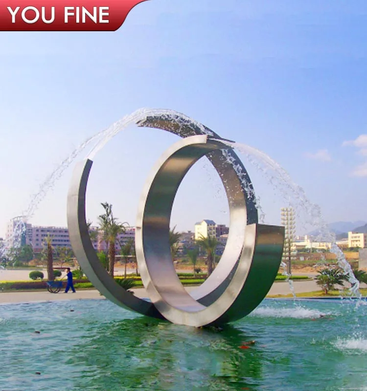 Outdoor Garden Modern Art Large Metal Ring Statue Stainless Steel Water Fountain