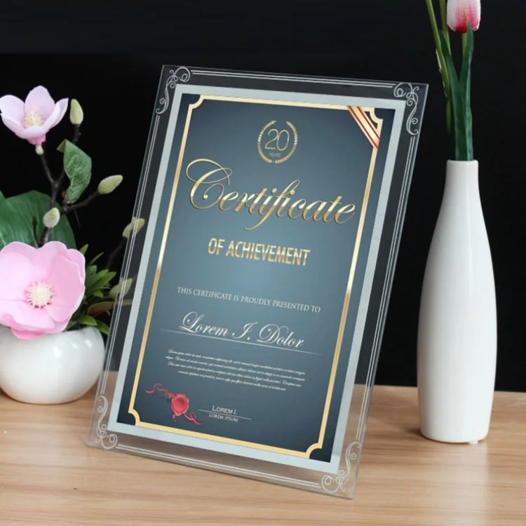 Customized Authorized Certificate Glass Crystal Frame Diploma Souvenir