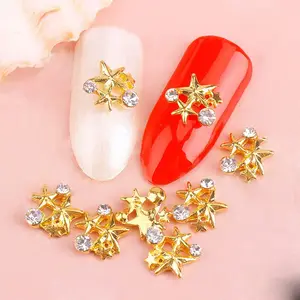 Gold alloy 3 pentacle DIY rhinestones decoration for nail art decoration charms 3D nail art studs supplies