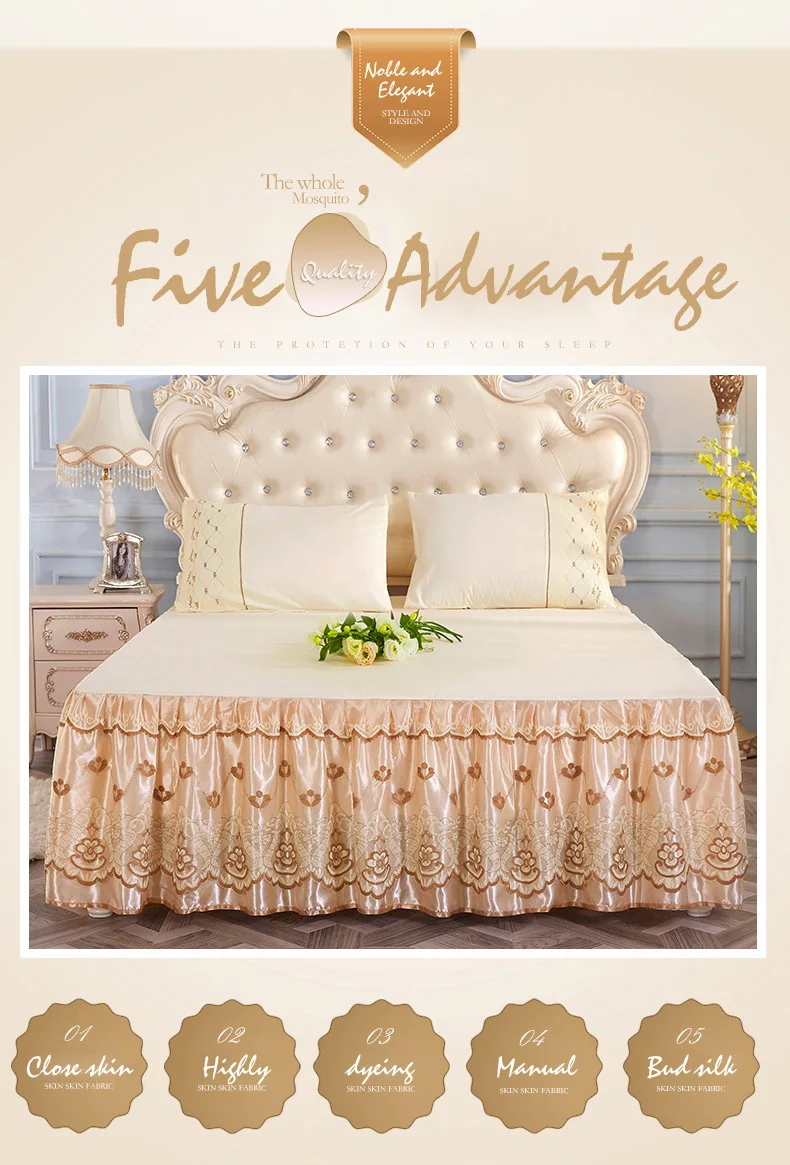 Hot sale European Korean princess solid color polyester light luxury cheap bedding set three poeces bed skirt lace edge