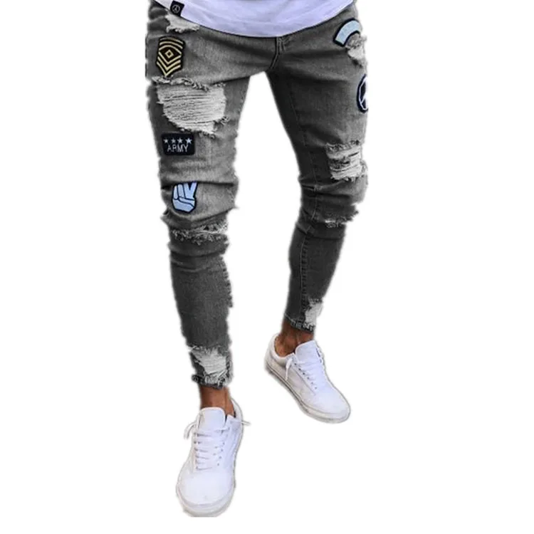 Wholesale Custom Classic High Waist Slim Wide Leg Patchwork pantalones jeans for men High Street