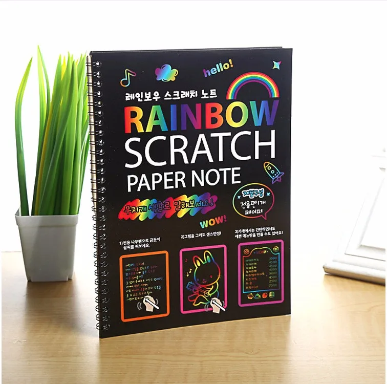 Creative Rainbow Scratch Paper Notes Spiral Art Doodle Scratch Pad For