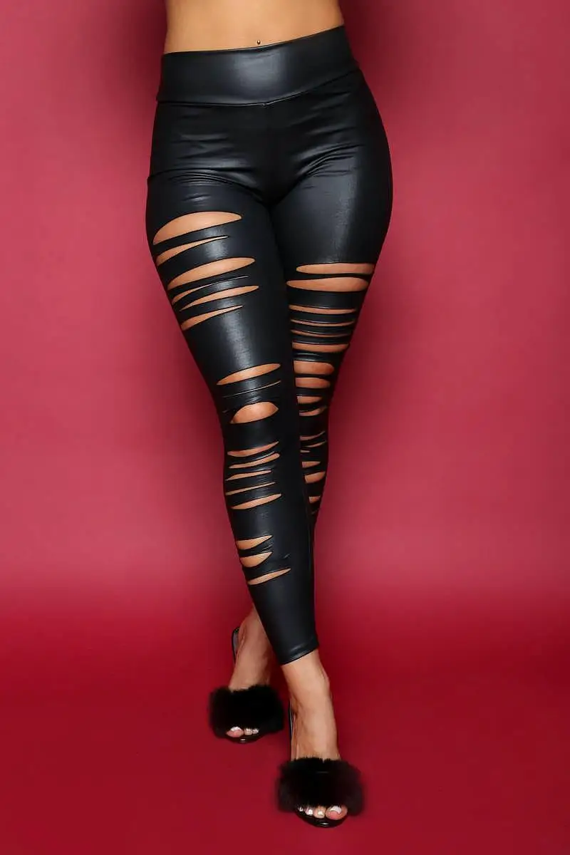 Women S Sexy Black Skinny Ripped Leather Pencil Pants Fndn8045 Buy Skinny Pants Leather Pants