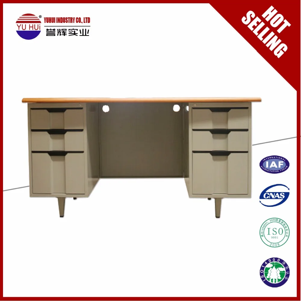 Iron White Office Desk With 6 Drawers Plastic Handles Metal