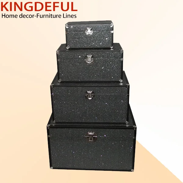 Glitter Black Pu Leather Canvas Drawer Wooden Storage Box Buy