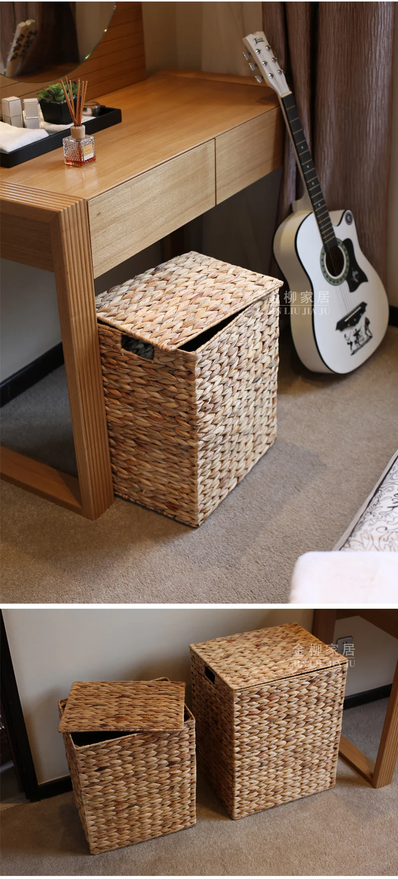 Large Water Hyacinth Basket With Lid Laundry Hamper Living