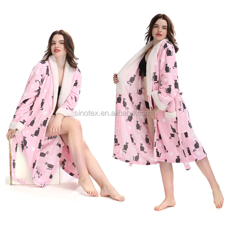 Fashionable Wholesale Women Bath Robe Polyester Soft Lady Cat Bathrobe