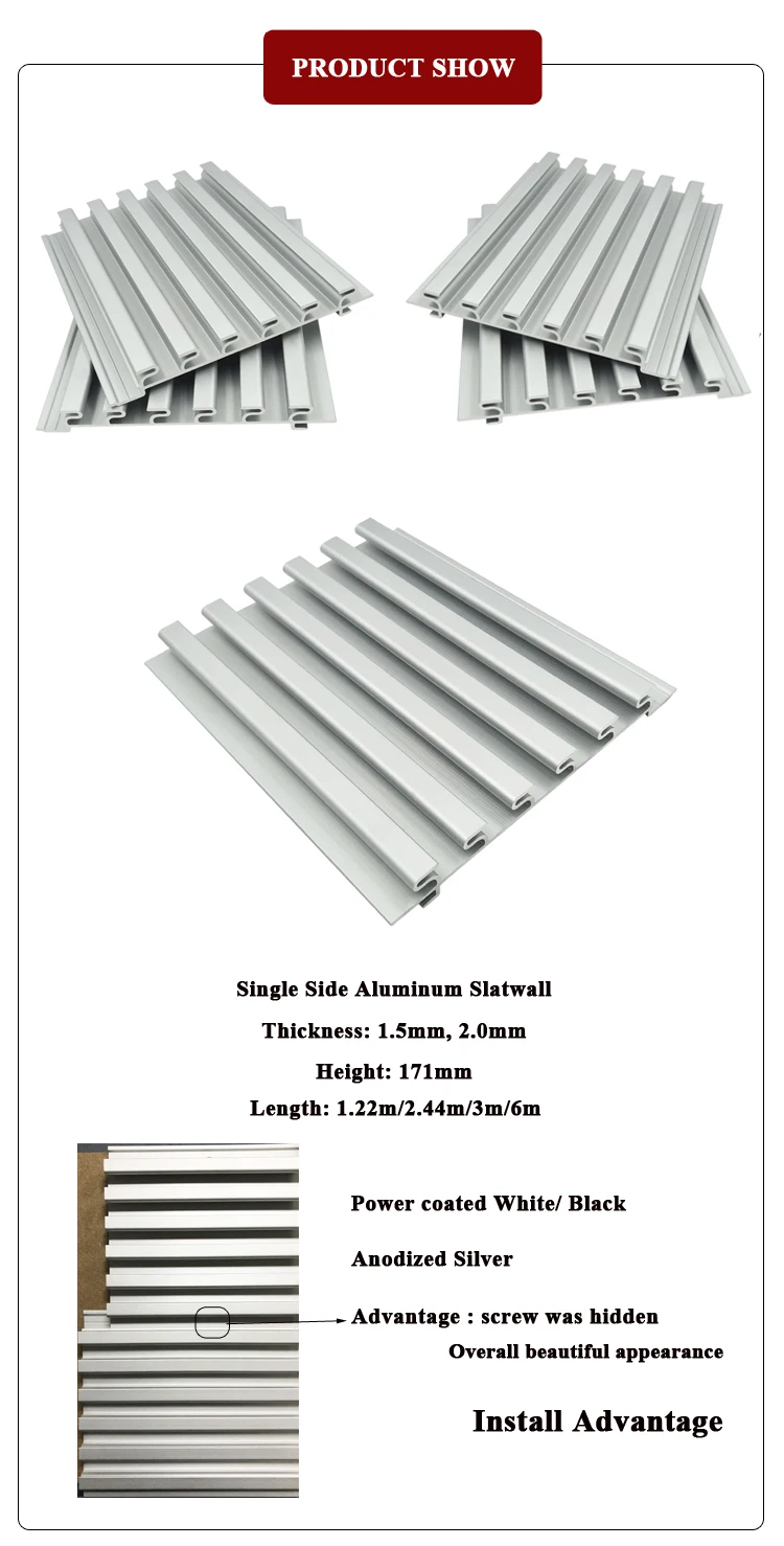 Load Capacity 200kg Thickness 2mm Anodized Silver Aluminum Slat Wall