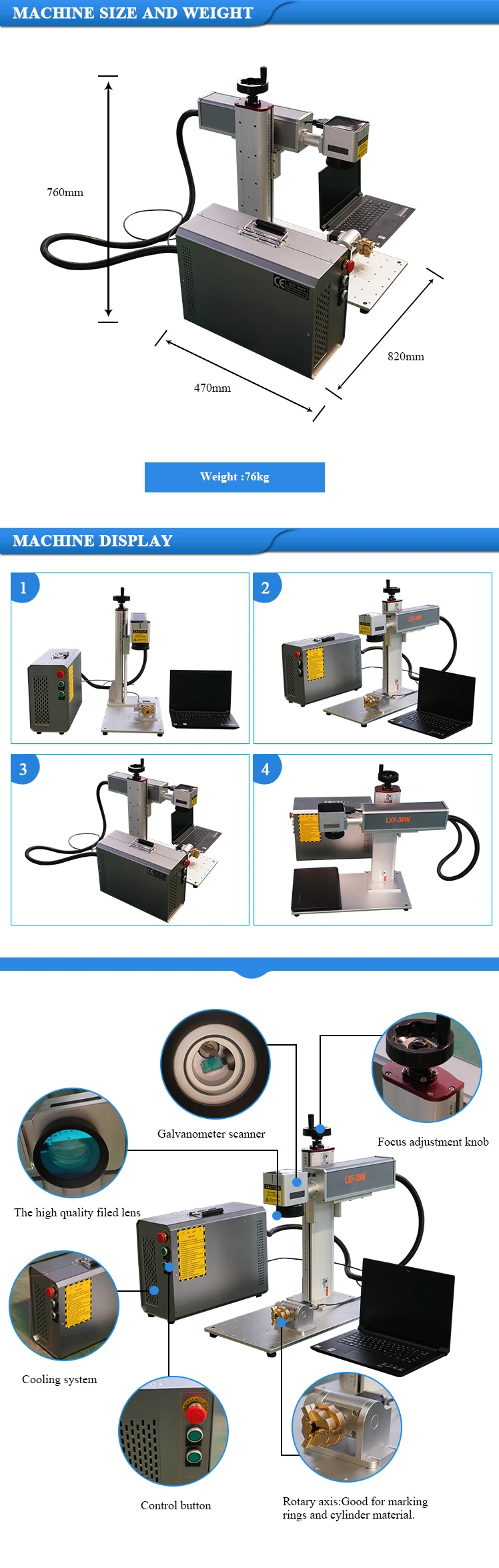 Raycus power source fiber Knife laser marking machine parts