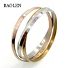 Fashion Jewelry Stainless Steel Titanium Three Silver Gold Rose Color Interlinked Women's Bracelets Bangles