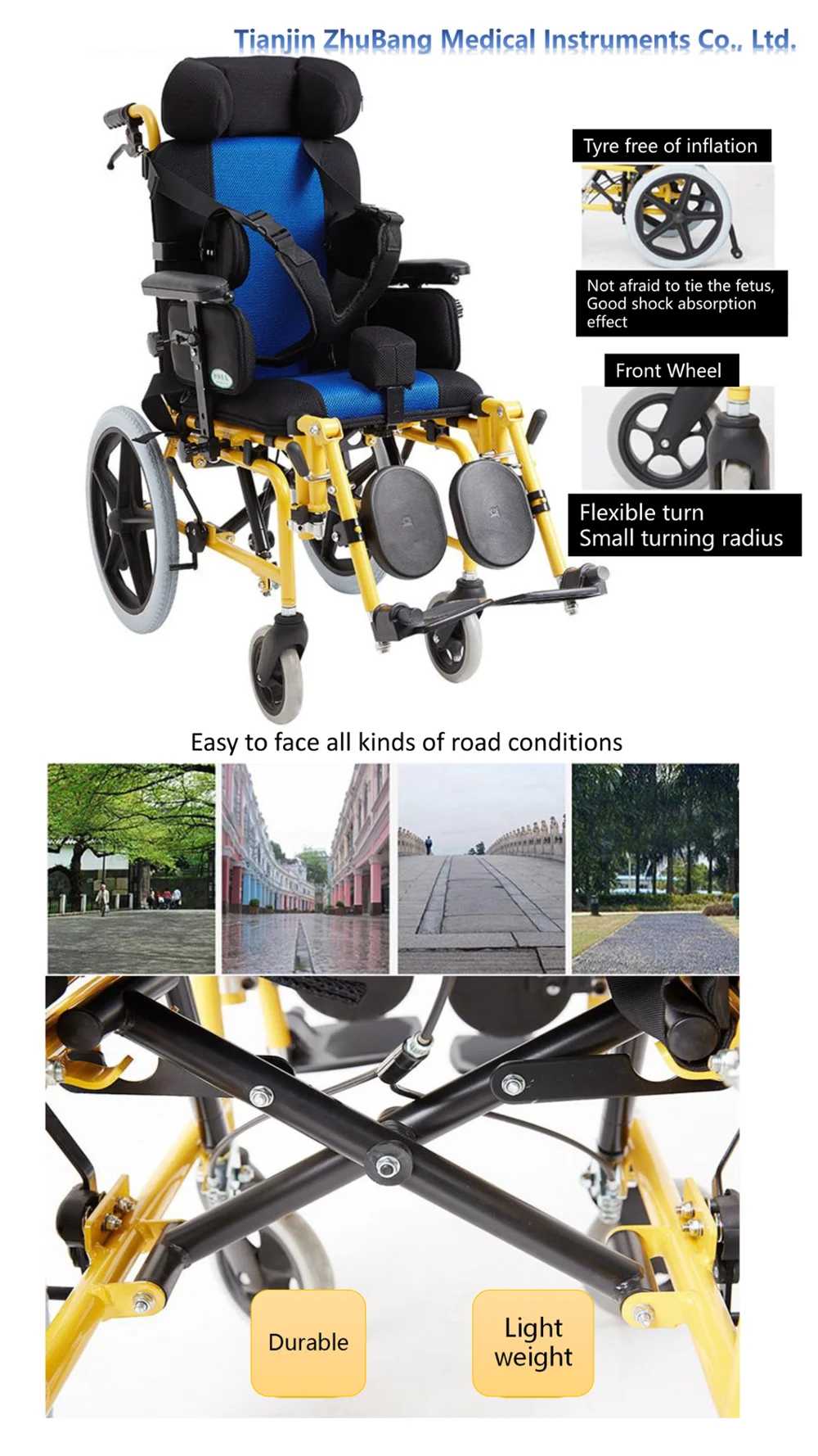 Tianjin 4 Wheel Drive Economic Used Manual Lightweight Wheelchair for Kids