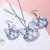 Wholesale Jewelry Cheap Cat Owl Shaped Animal Necklace and Drop Earrings Set