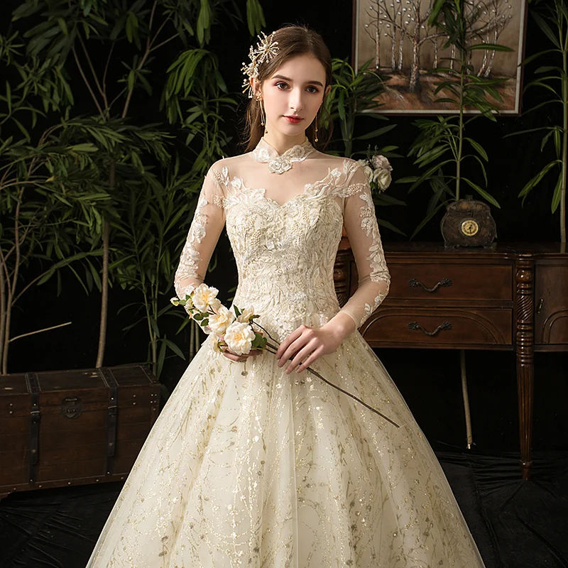 champagne gold wedding gown