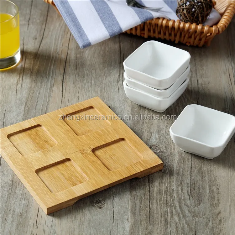 A Set 4 Pcs Ecofriendly Ceramic Snack Plate With Bamboo Tray Buy Ceramic Snack Plate,Ceramic