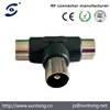 T Type F female jack connector to 2 Female Splitter 3 way connector TV adapter