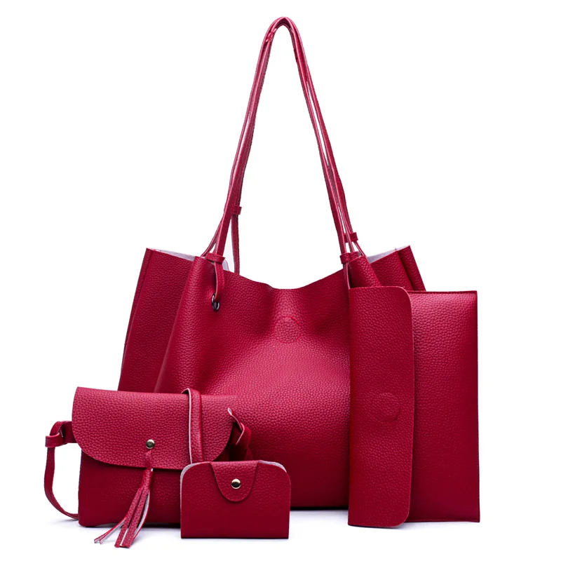 Leather Women Shoulder Bag Tote Bag 4 Pieces - Buy Leather Bag Women ...