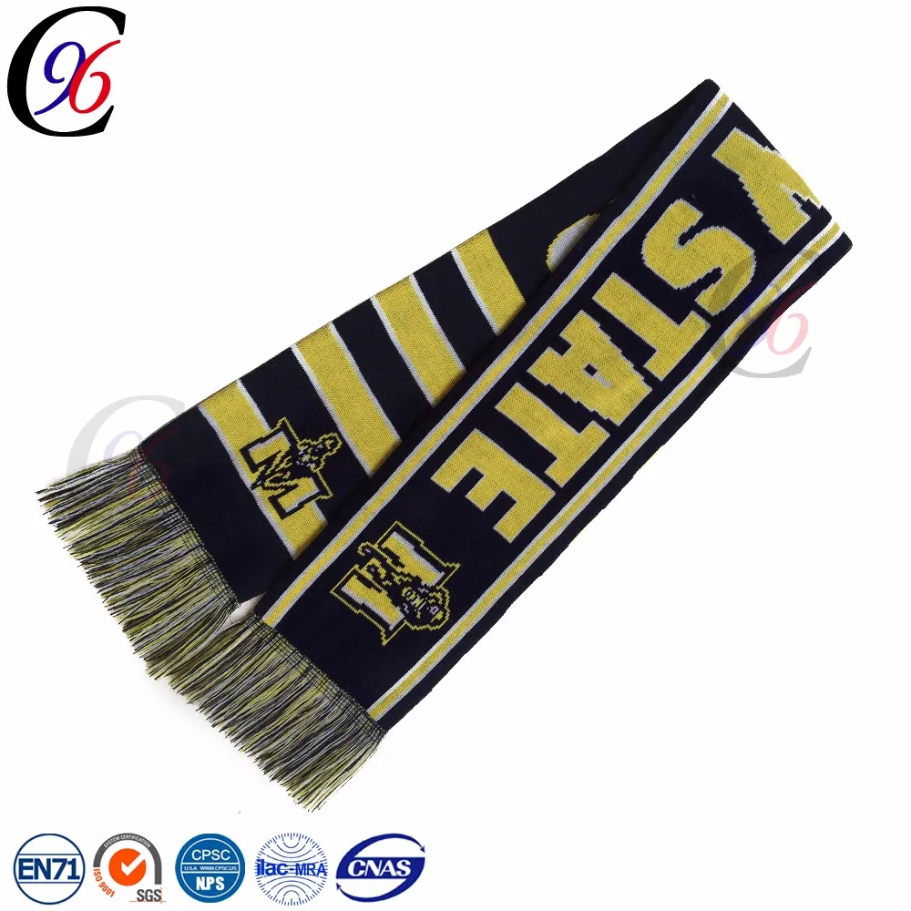 Chengxing wholesale new style cheap popular fabric crochet winter custom logo soccer football fan printed knitted scarf
