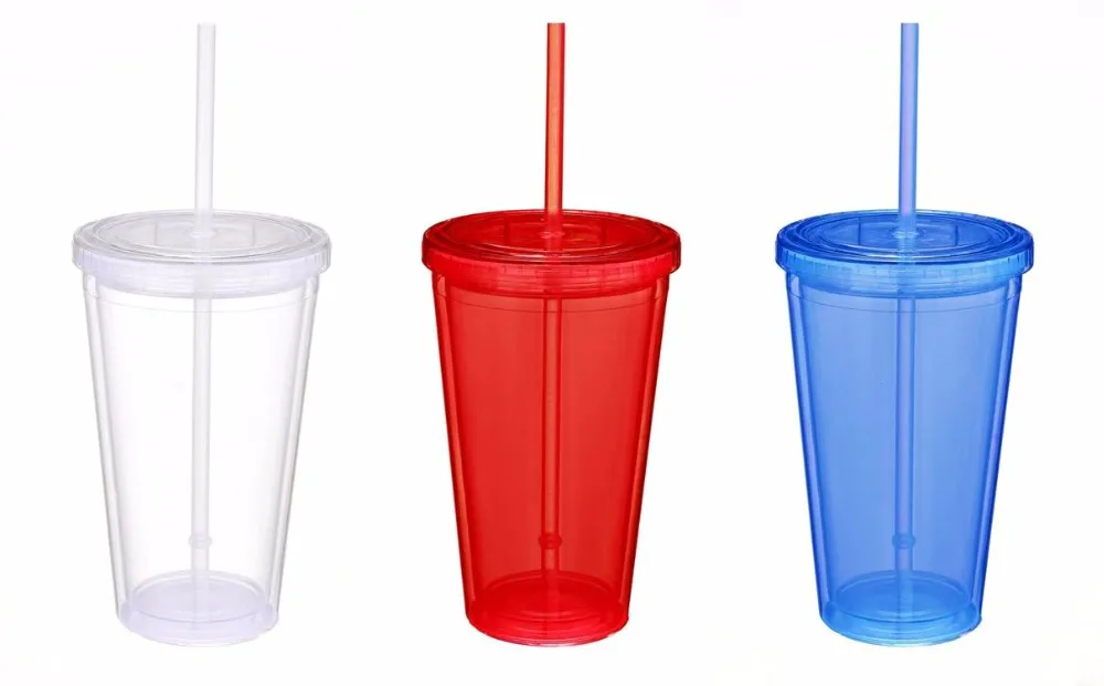 Widely Used Cheap Reusable Red Plastic Freezer Cup With Lid And Straw