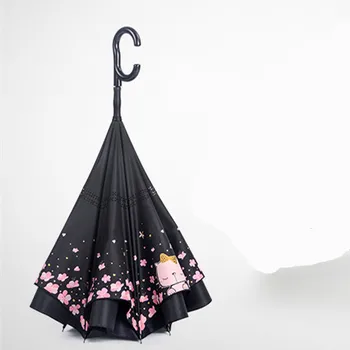 Custom New Design Folded Car C Type Handle Reverse An Cherry Custom New Design Folded Car C Type Handle Reverse An Cherry Inverted Umbrella