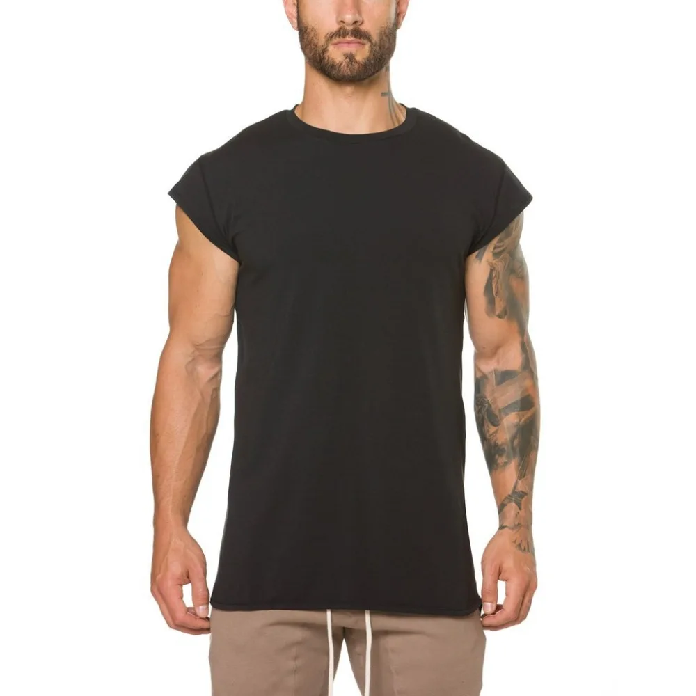 plain black t shirt 100% combed cotton gym wear men muscle wear hip hop clothing
