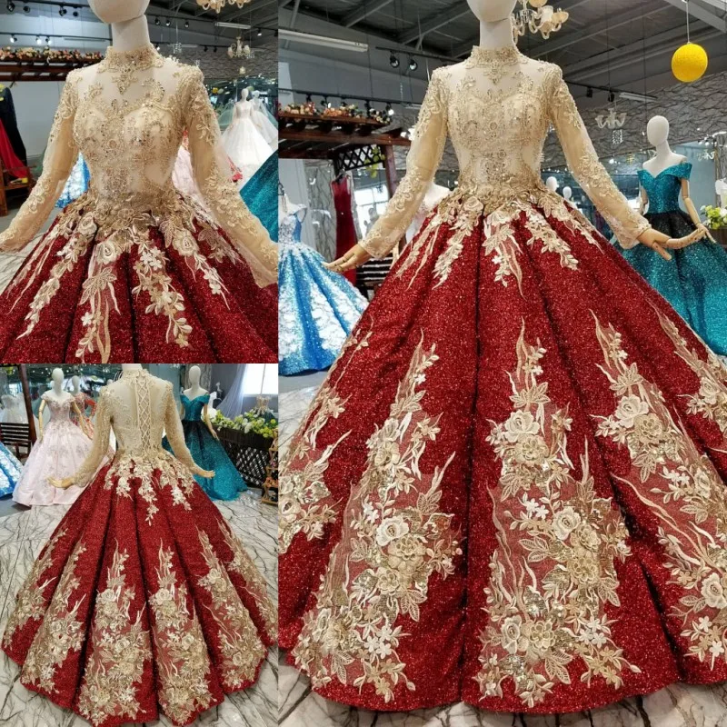 Red And Gold Gown With Sleeves Flash ...