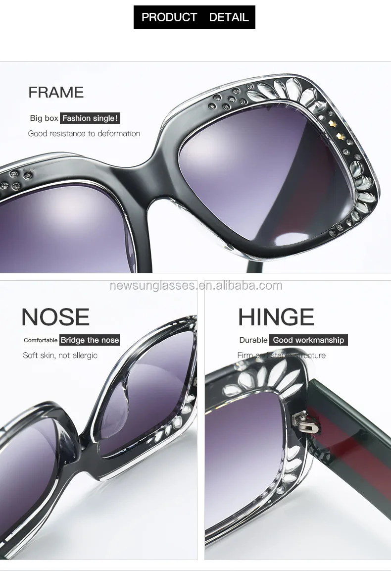 Wholesale Diamondstudded Large Frame Sunglasses Square Frame Women Sun