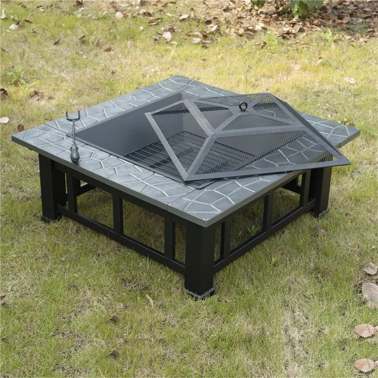 Outdoor Yard Garden Patio Square Metal Firepit Stove Fire Pit.