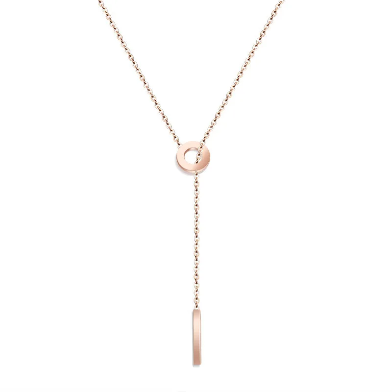 Chic Adjustable Thin Gold Chain Necklace Designs Solid Bar Circle Pendant Minimalist Jewelry
