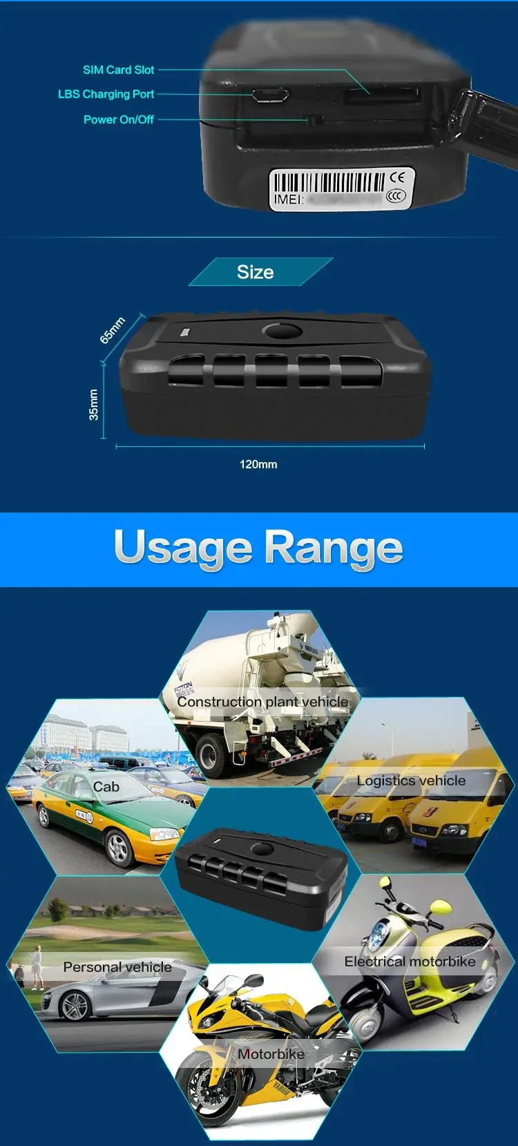 3g Wcdma Huge Battery Capacity 10000 Mah Vehicle Gps Tracker