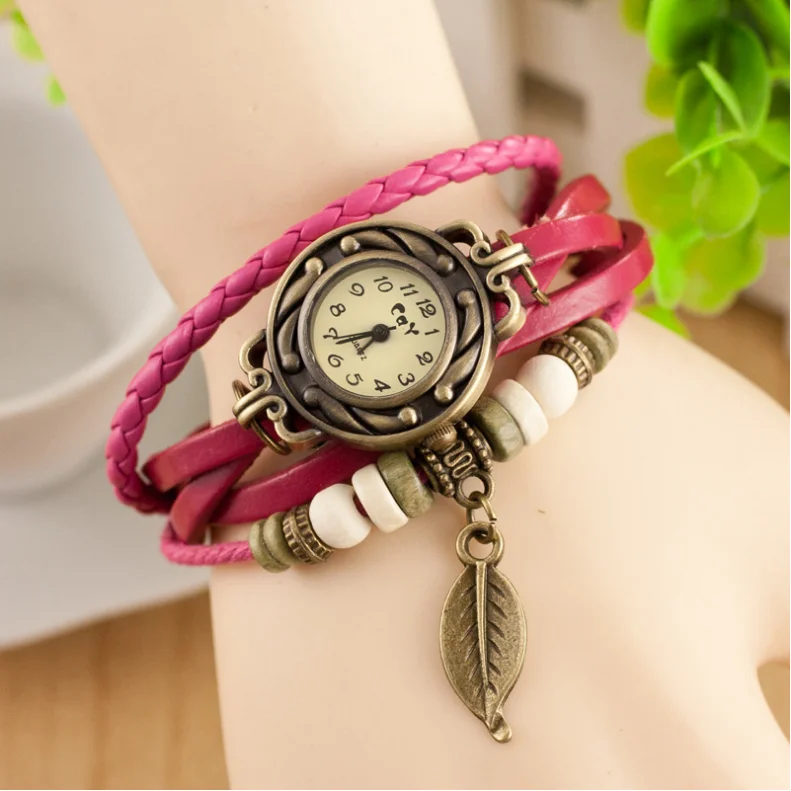 Envío Gratuito Correa De Cuero Vintage Pulsera De Señora De Barato para mujer vintage reloj de cuero, cuerda trenzada