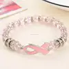 Pink ribbon breast cancer awareness bangle bead jewelry bracelet