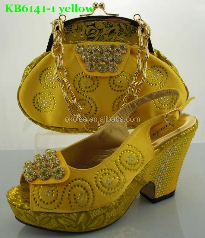 yellow shoes and bag to match