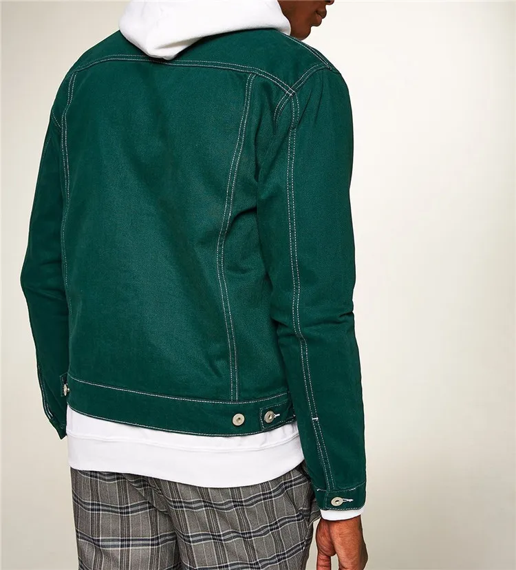green contrast stitch denim jacket
