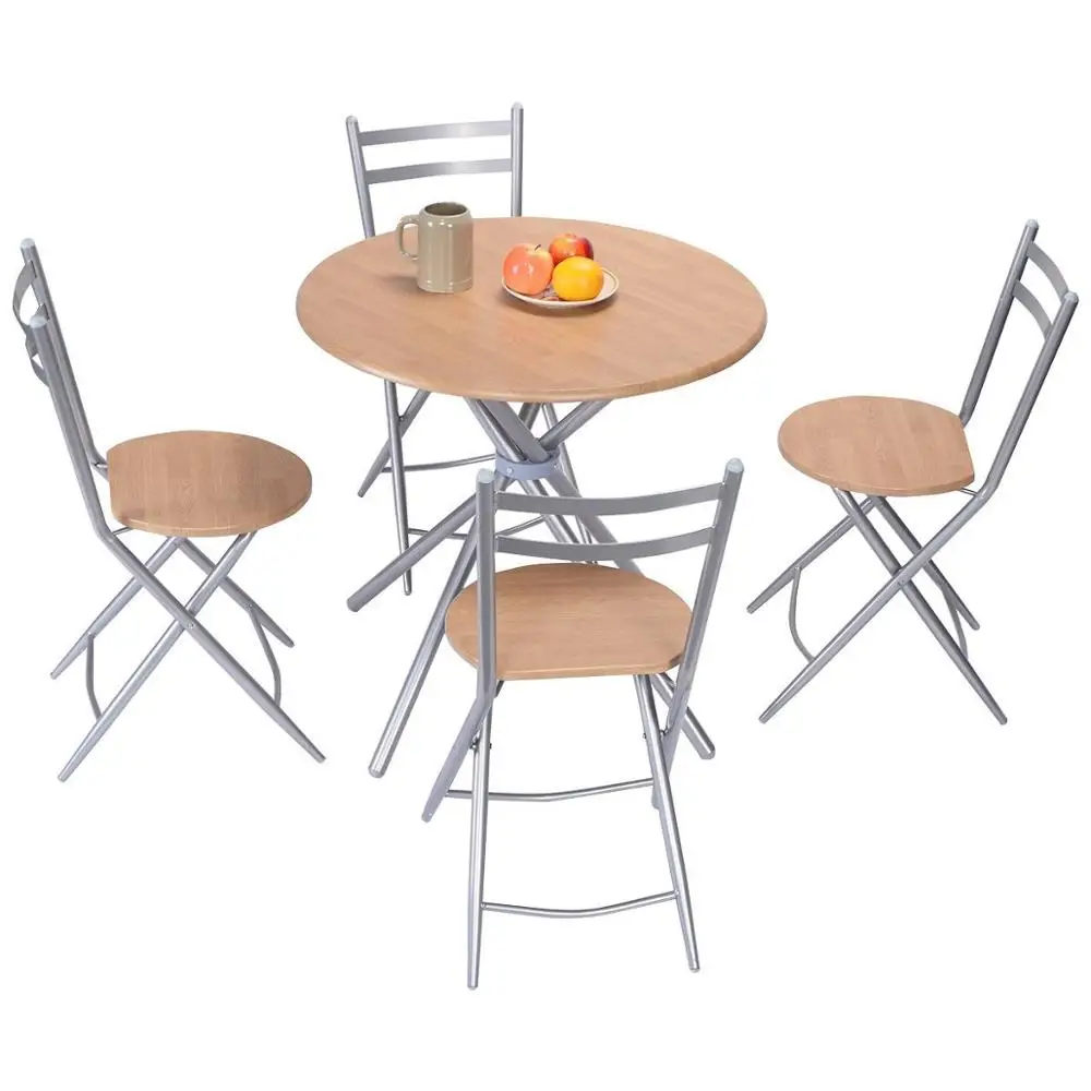 Kitchen Furniture 5 Oeces Folding Round Table Chairs Set Wooden Top And Metal Frame Buy Folding Wooden Tables And Chairs Round Metal Wooden Table Set Portable Folding Table And Chair Set Product On