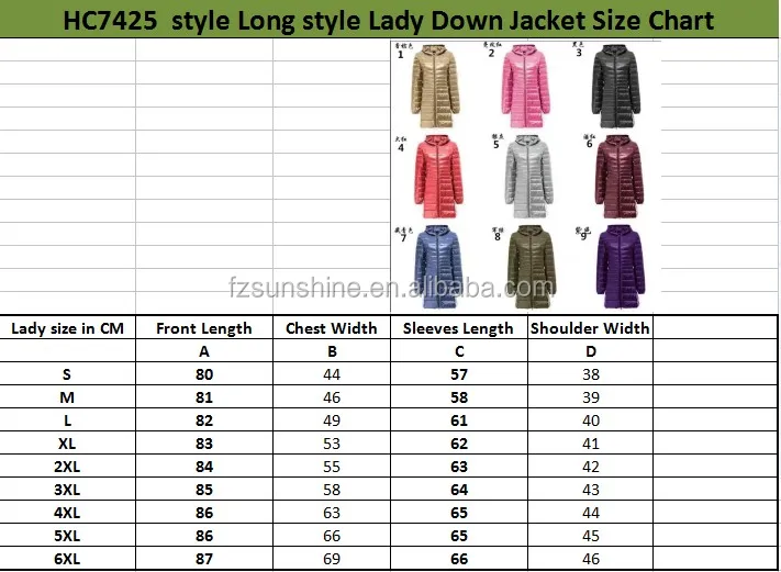 HC7425 size chart