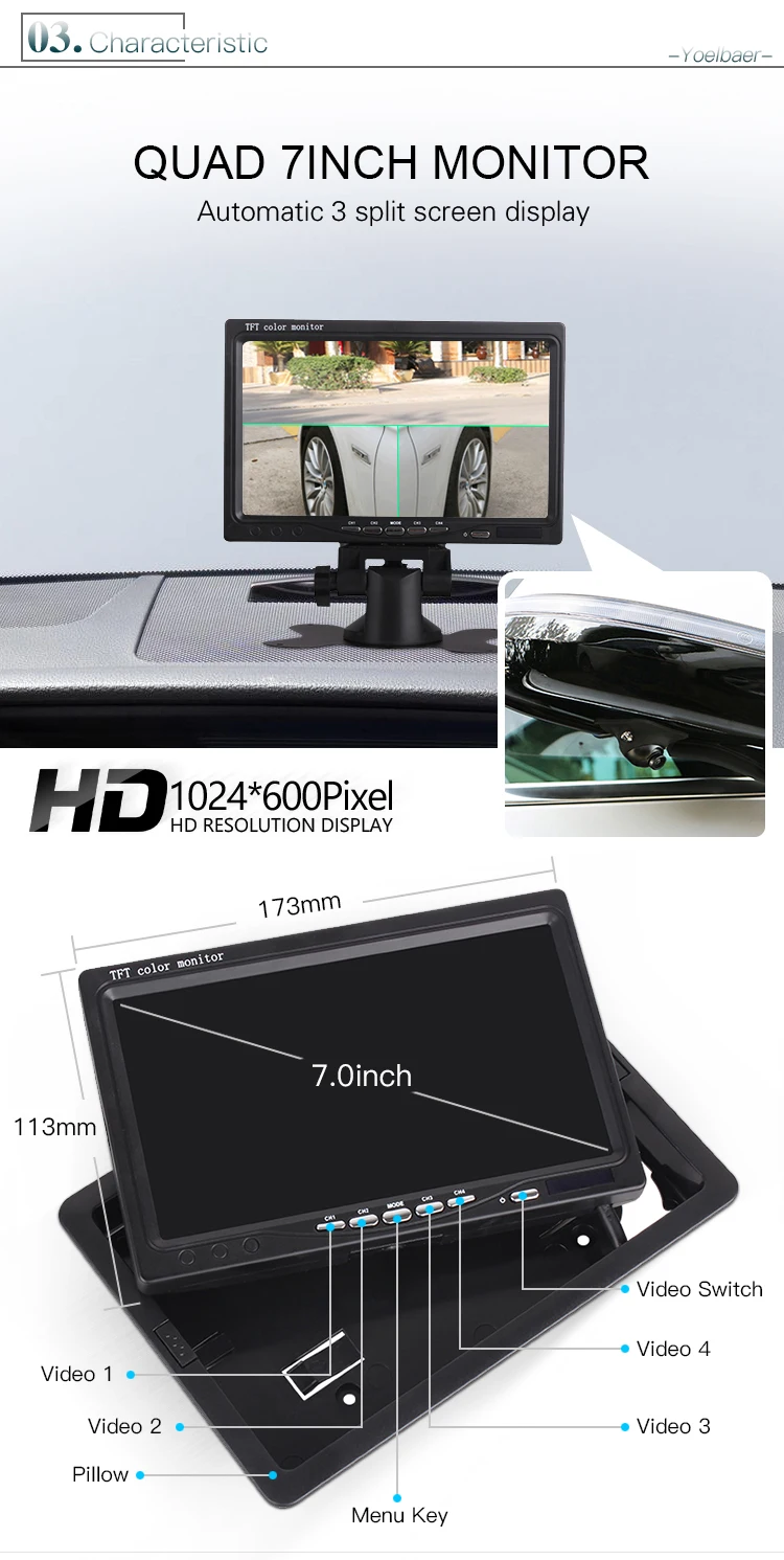 7 Inch LCD Monitor Mirror Camera Monitor 360 Car Reversing CCTV System