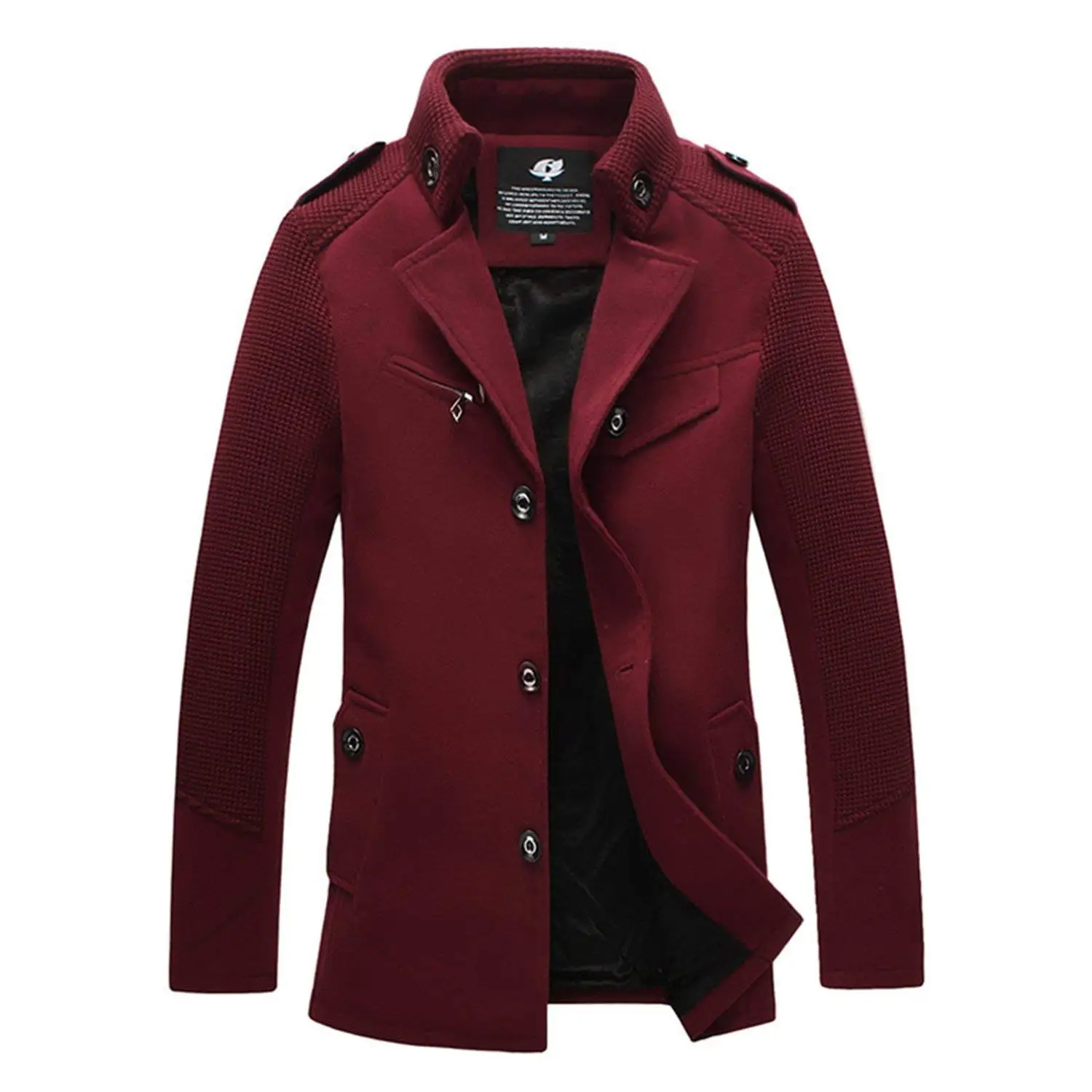 CrazyDay Mens Single-Breasted Casual Silm Fit Wool-Blend Pure Color Trench Coat Outwear