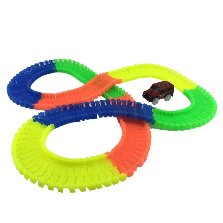 Kids Plastic Rainbow Color Electric Stunt Glow In Dark Slot Race Car