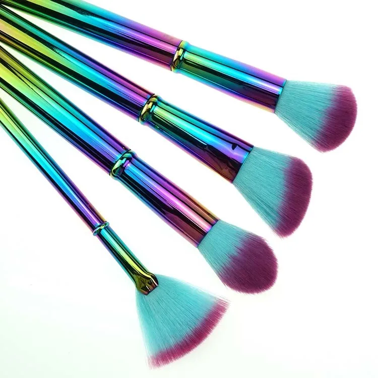 Prime Mental Handle Holographic Makeup Brush Set With Colorful Bag