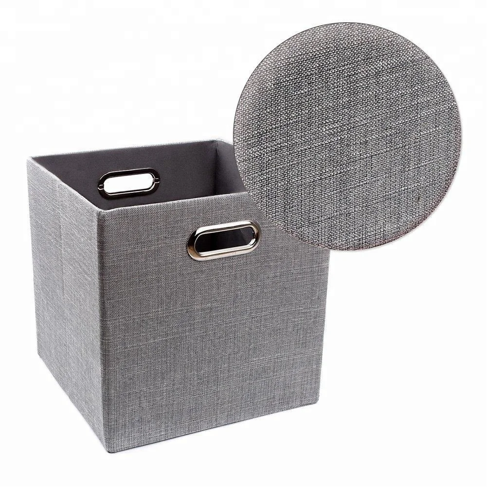 Gray Burlap Collapsible Storage Box Without Lid,Collapsible Storage Box