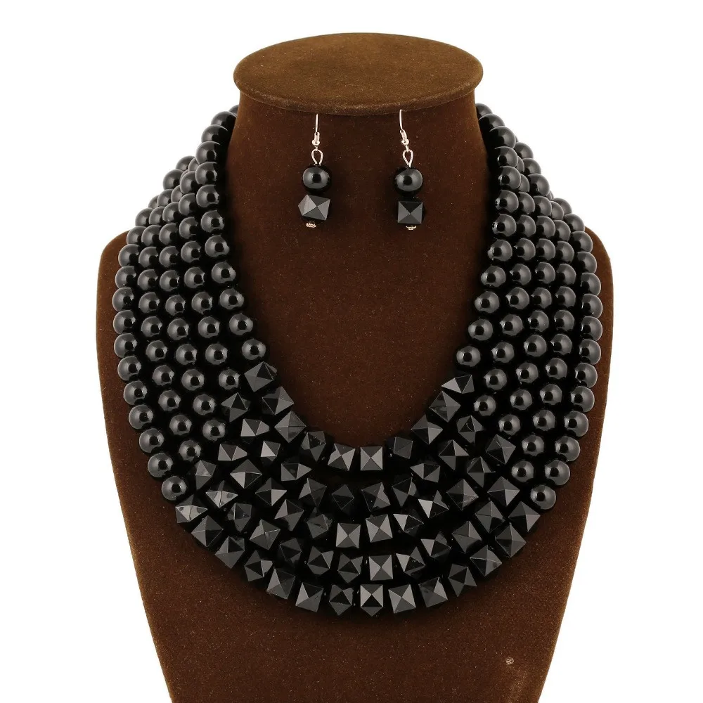 Six Colors!two Tone Women's Multi Layer Resin Plastic Nigerian Wedding African Beads Necklace